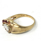 East West Diamond Ring - Vintage Retro Era 14k Yellow Gold Genuine .59 CT Pear Brilliant - Size 7 Alternative Ruby Halo Fine Report Jewelry