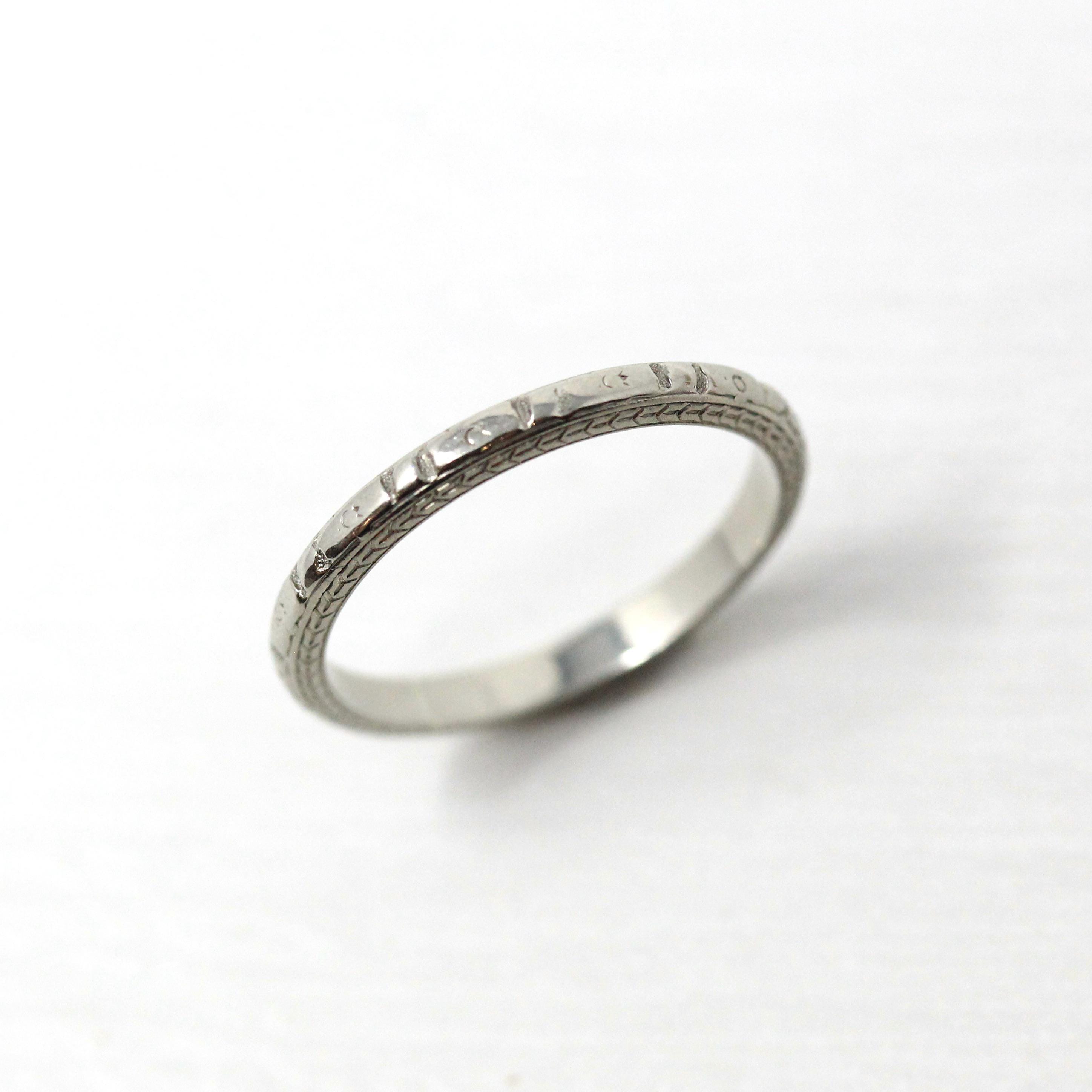 Art Deco Wedding Band - Vintage 18k White Gold Flower Eternity Ring - Circa 1930s Era Size 6 1/4 J.R. Wood Bridal Stacking Fine 30s Jewelry