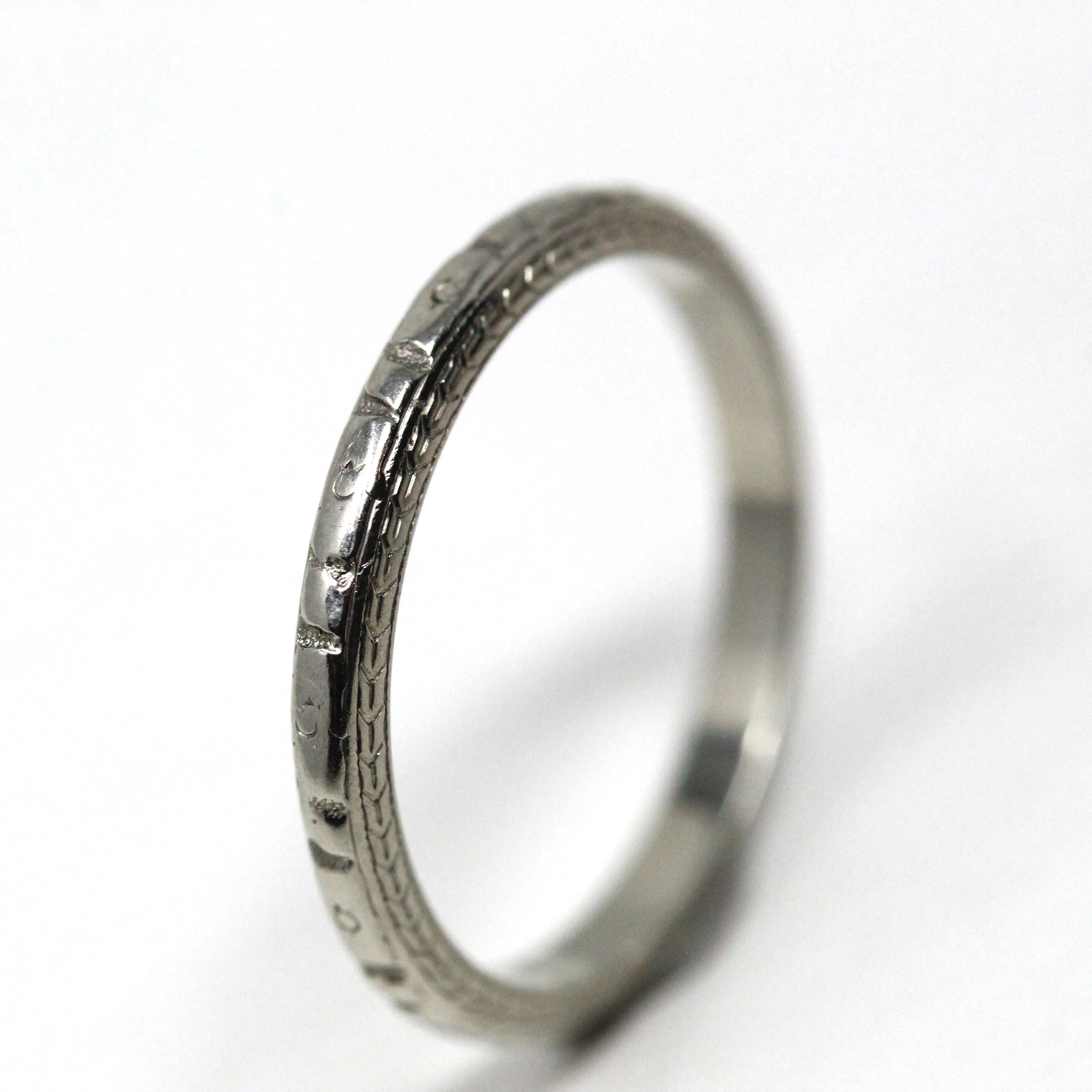 Art Deco Wedding Band - Vintage 18k White Gold Flower Eternity Ring - Circa 1930s Era Size 6 1/4 J.R. Wood Bridal Stacking Fine 30s Jewelry