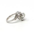Mid Century Ring - Vintage 14k White Gold Genuine .50 CTW Diamond Swirl Bypass Halo - Circa 1950s Retro Era Size 6 Fine Engagement Jewelry