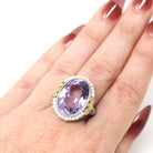 Genuine Amethyst Ring - Art Deco 14k White Gold Purple Gemstone Seed Pearl Halo - Vintage Circa 1930s Era Size 6 3/4 Filigree Flower Jewelry