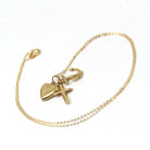 Vintage Charm Necklace - Retro 14k Yellow Gold Cross Anchor Heart Pendants - Circa 1970s Era Faith Hope Charity Religious 70s Fine Jewelry