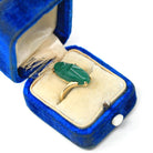 Vintage Scarab Ring - Retro 14k Yellow Gold Oval Carved Green Glass Stone - Circa 1960s Era Size 4 Egyptian Revival Style Fine 60s Jewelry