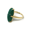 Vintage Scarab Ring - Retro 14k Yellow Gold Oval Carved Green Glass Stone - Circa 1960s Era Size 4 Egyptian Revival Style Fine 60s Jewelry