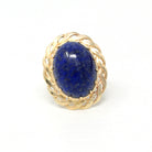 Genuine Lapis Lazuli Ring - Vintage 14k Yellow Gold Dark Blue Oval Cabochon Prong Statement - Retro Circa 1970s Size 4 Braided Fine Jewelry