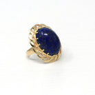 Genuine Lapis Lazuli Ring - Vintage 14k Yellow Gold Dark Blue Oval Cabochon Prong Statement - Retro Circa 1970s Size 4 Braided Fine Jewelry