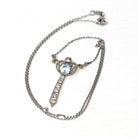 Edwardian Lavalier Necklace - Antique Platinum and 14k Yellow Gold Genuine Blue Aquamarine & Diamond Pendant - Circa 1910s Era Fine Jewelry
