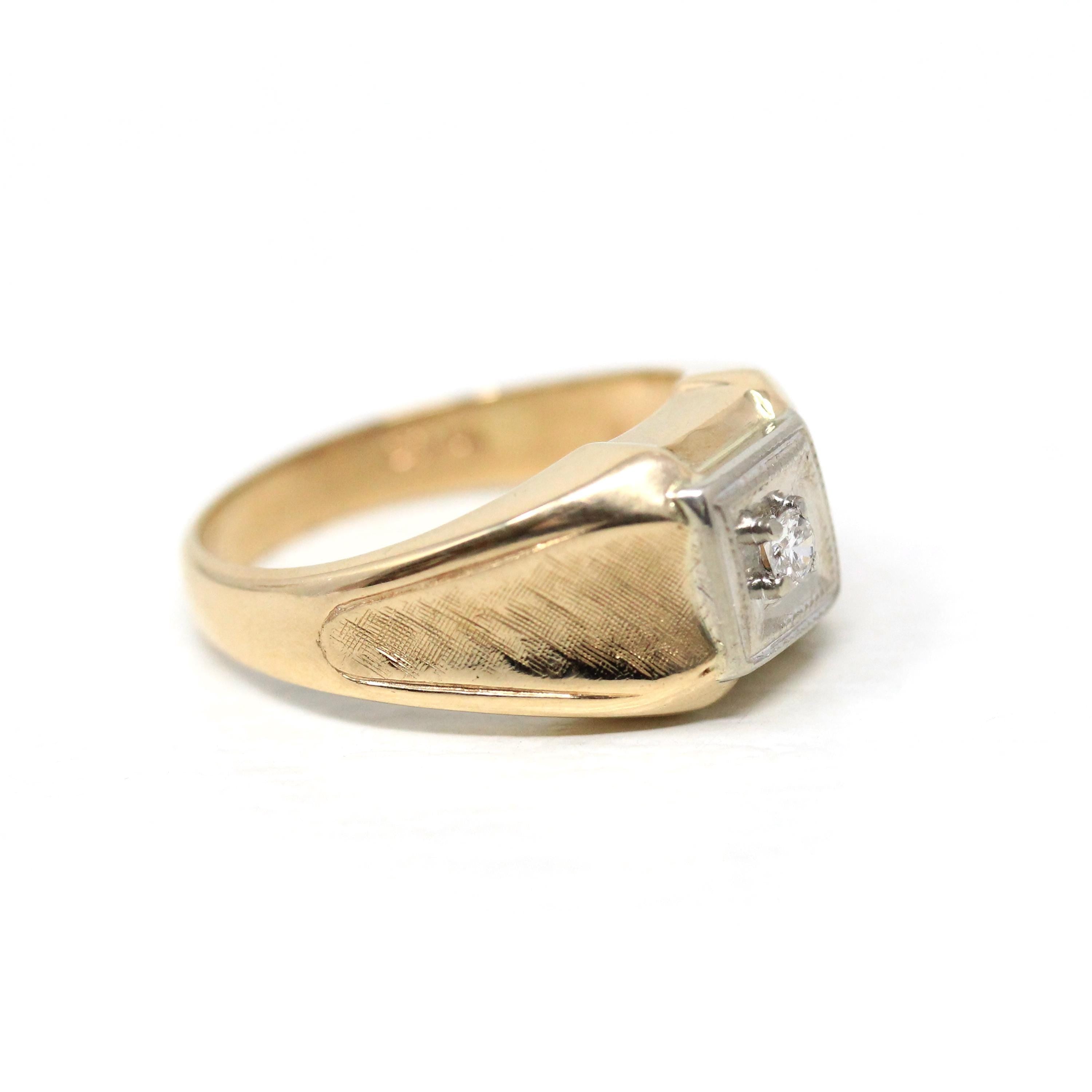 Vintage Diamond Ring - Retro 10k Yellow & White Gold Natural