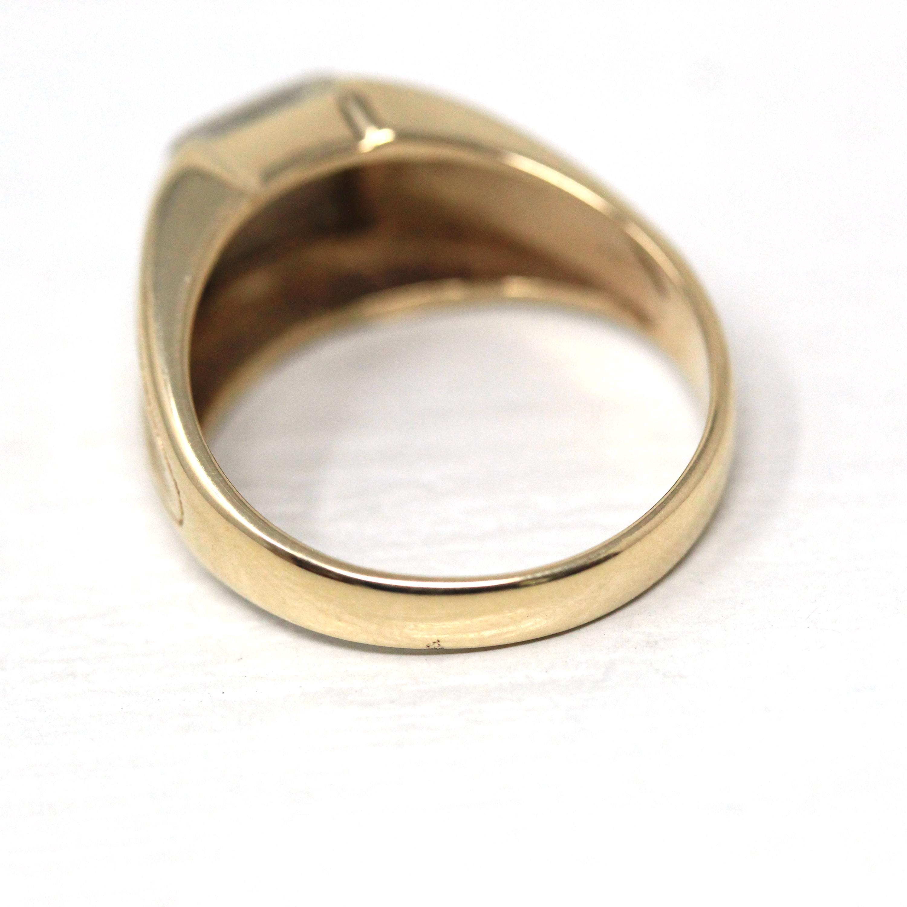 Vintage Diamond Ring - Retro 10k Yellow & White Gold Genuine Gemstone Men's Unisex Wedding Band - Circa 1970s Era Size 9 1/2 Fine Jewelry