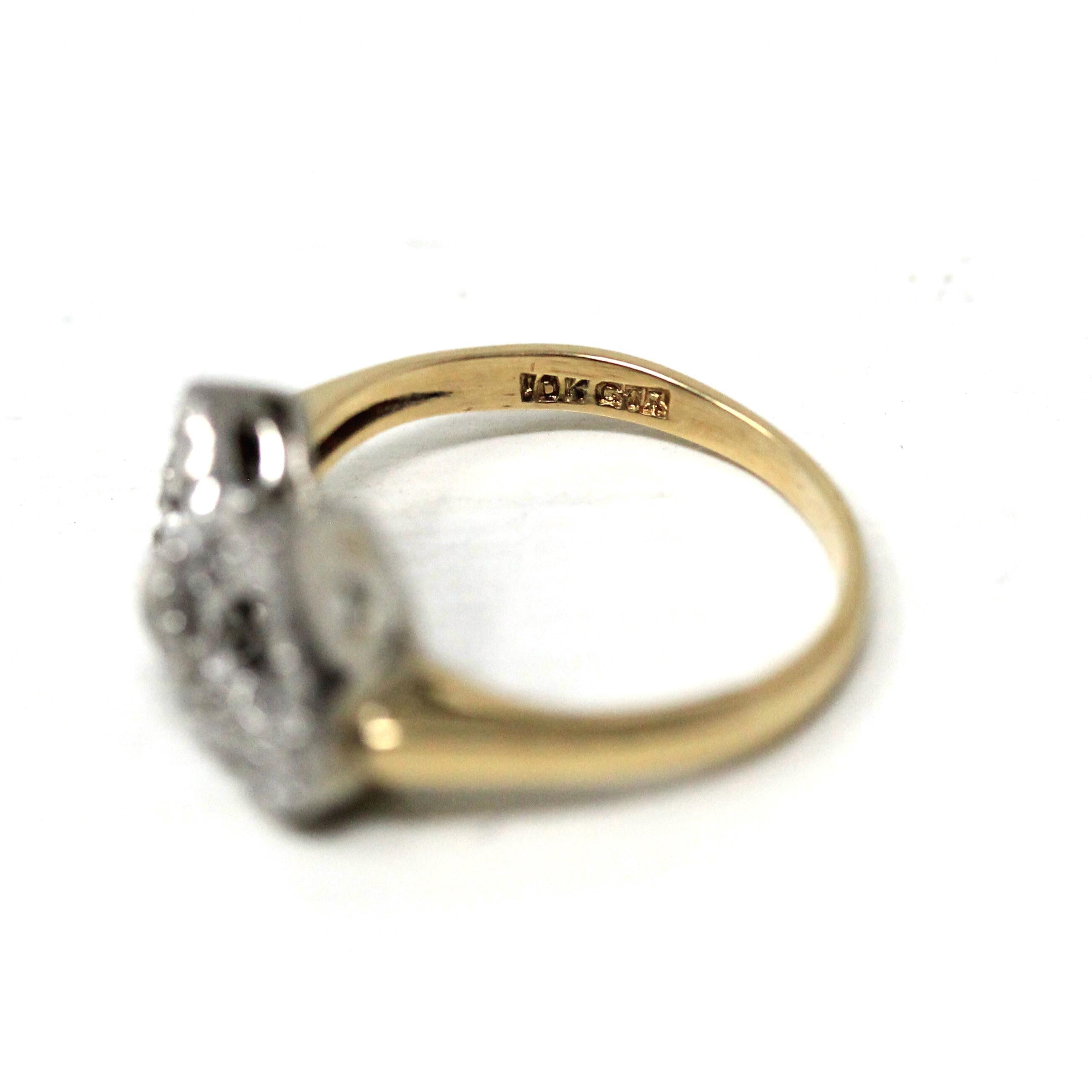 Vintage Sweetheart Ring - Mid Century 10k Yellow & White Gold Double Heart Promise Love - Circa 1950s Era Size 4 Statement Fine 50s Jewelry