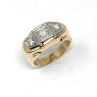 Vintage Diamond Ring - Retro 14k Yellow & White Gold Unisex Men's Two Tone Band - Circa 1960s Era Size 10 Statement Engagement Fine Jewelry