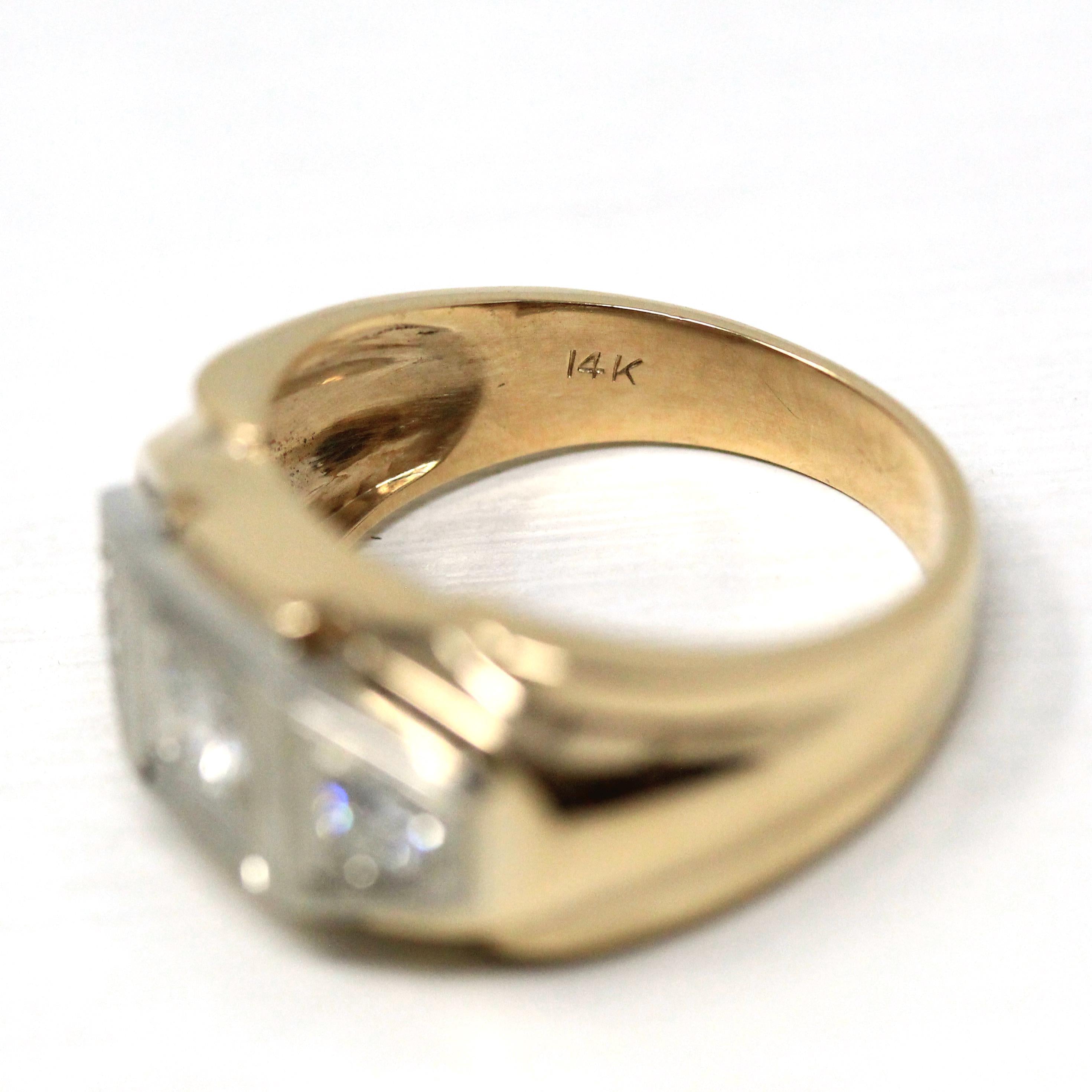 Vintage Diamond Ring - Retro 14k Yellow & White Gold Unisex Men's Two Tone Band - Circa 1960s Era Size 10 Statement Engagement Fine Jewelry
