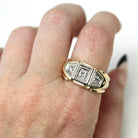 Vintage Diamond Ring - Retro 14k Yellow & White Gold Unisex Men's Two Tone Band - Circa 1960s Era Size 10 Statement Engagement Fine Jewelry