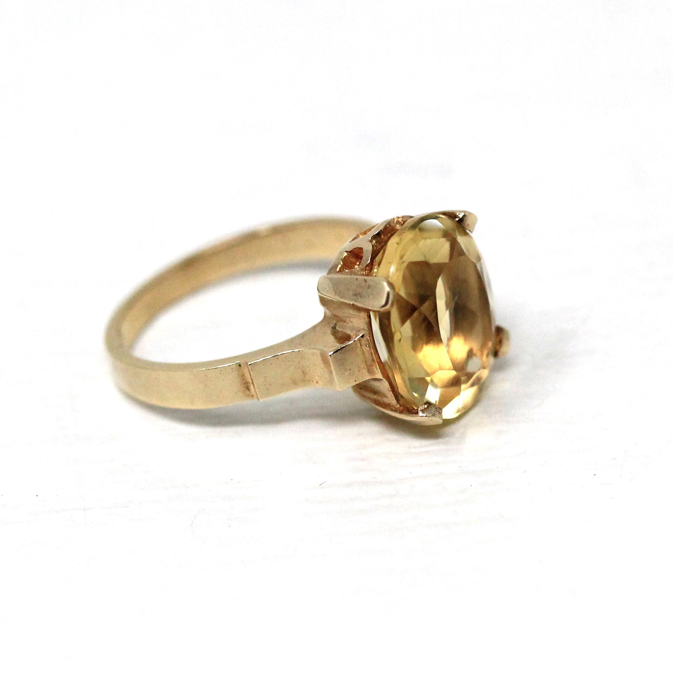 Genuine Citrine Ring - Retro 10k Yellow Gold Oval Faceted Gem - Vintage Circa 1960s Size 6 New Old Stock November Birthstone Fine Jewelry