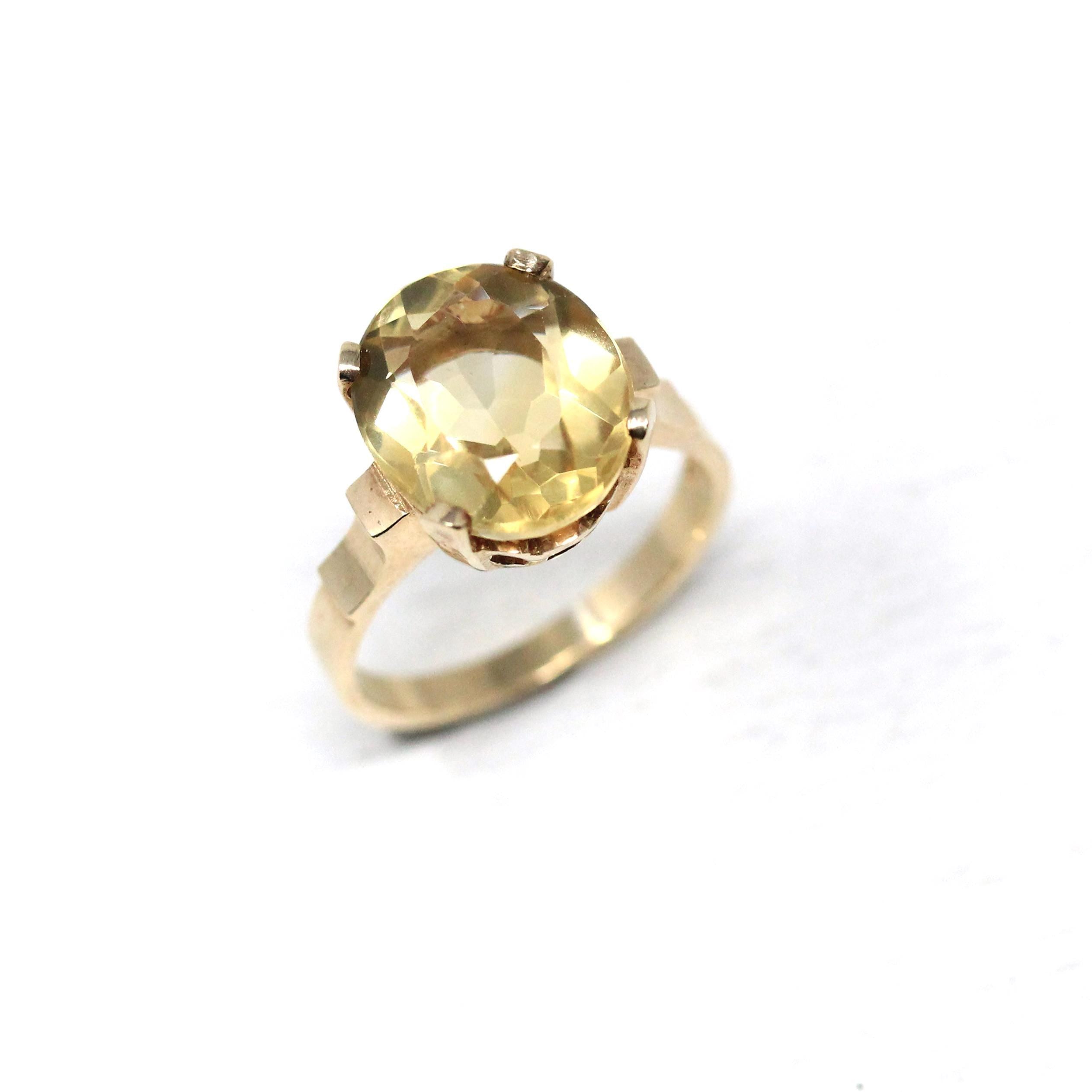 Genuine Citrine Ring - Retro 10k Yellow Gold Oval Faceted Gem - Vintage Circa 1960s Size 6 New Old Stock November Birthstone Fine Jewelry
