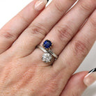 Antique Toi Et Moi Ring - Edwardian Era 18k Yellow Gold Platinum Sapphire Diamond Bypass - Vintage 1910s Size 5 1/4 Fine Jewelry w/ Report