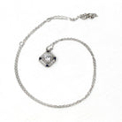 Art Deco Diamond Necklace - Antique Platinum Genuine Old European Diamond Created Sapphire Pendant - Vintage 1920s Era Dainty Fine Jewelry