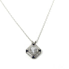 Art Deco Diamond Necklace - Antique Platinum Genuine Old European Diamond Created Sapphire Pendant - Vintage 1920s Era Dainty Fine Jewelry