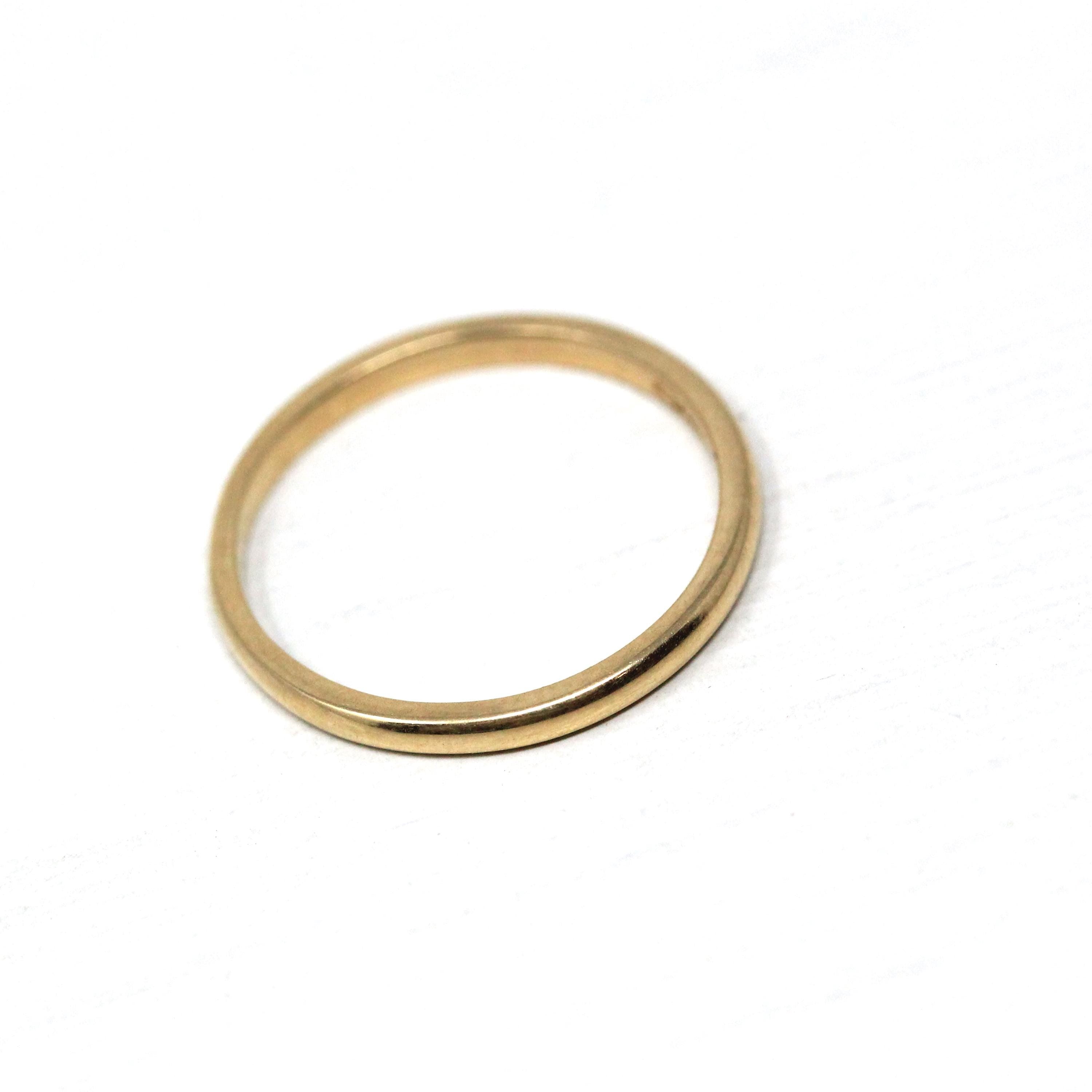 Vintage Wedding Band - Retro 14k Yellow Gold Plain Circa 1940s Ring - Size 4.5 Signed Art Carved J.R. Wood Bridal Stacking Fine 40s Jewelry