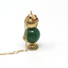 Gemstone Cat Charm - Retro Era 10k Yellow Gold Genuine Aventurine Bead Pendant - Circa 1970s Assembled Kitty Fine Figural Feline Jewelry