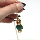 Gemstone Cat Charm - Retro Era 10k Yellow Gold Genuine Aventurine Bead Pendant - Circa 1970s Assembled Kitty Fine Figural Feline Jewelry