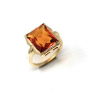 Simulated Citrine Ring - Retro 10k Yellow Gold Rectangular Faceted Orange Glass Stone - Circa 1940s Era Size 6 Fine New Old Stock Jewelry