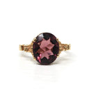 Simulated Amethyst Ring - Retro 10k Yellow Gold Oval Faceted Purple Glass Stone - Circa 1940s Era Size 6 1/2 Fine New Old Stock 40s Jewelry