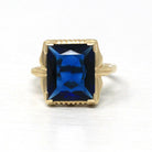 Simulated Sapphire Ring - Retro 10k Yellow Gold Rectangular Faceted Blue Glass Stone - Circa 1940s Era Size 5 3/4 Fine New Old Stock Jewelry