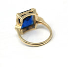 Simulated Sapphire Ring - Retro 10k Yellow Gold Rectangular Faceted Blue Glass Stone - Circa 1940s Era Size 5 3/4 Fine New Old Stock Jewelry
