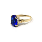 Retro Statement Ring - Vintage Era 10k Yellow Gold Oval Cut Simulated Sapphire Statement - Circa 1940s Size 6 Solitaire Glass Fine Jewelry