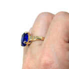 Retro Statement Ring - Vintage Era 10k Yellow Gold Oval Cut Simulated Sapphire Statement - Circa 1940s Size 6 Solitaire Glass Fine Jewelry