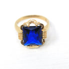 Created Spinel Ring - Retro 10k Yellow Gold Rectangular Faceted Blue Stone - Vintage Circa 1960s Era Size 6 1/2 New Old Stock Fine Jewelry