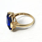 Created Spinel Ring - Retro 10k Yellow Gold Rectangular Faceted Blue Stone - Vintage Circa 1960s Era Size 6 1/2 New Old Stock Fine Jewelry