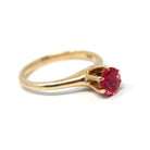 Created Ruby Ring - Retro 14k Yellow Gold Round Faceted Reddish Pink Stone - Vintage Circa 1960s Era Size 5 1/2 July Birthstone Fine Jewelry