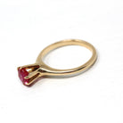 Created Ruby Ring - Retro 14k Yellow Gold Round Faceted Reddish Pink Stone - Vintage Circa 1960s Era Size 5 1/2 July Birthstone Fine Jewelry