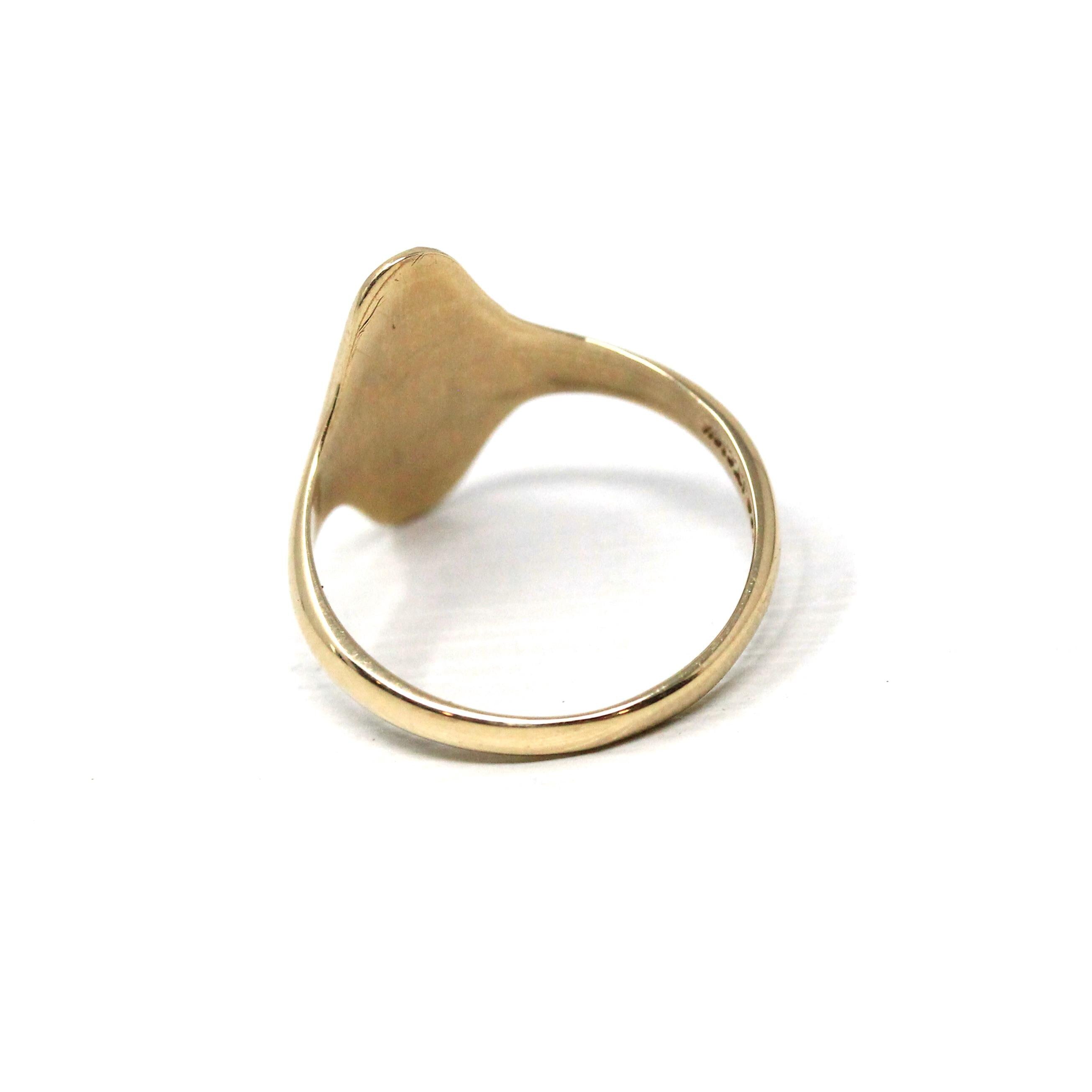 Blank Signet Ring - Estate 10k Yellow Gold Oval Ready To Personalize Engrave - Modern Circa 2000's Era Size 5 Initials Letter Fine Jewelry