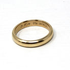 Vintage Wedding Band - Retro 14k Yellow Gold "BFH to DWK" Stacking Men's Unisex Ring - Dated 1962 Size 9 1/2 Fine Heirloom Bridal Jewelry