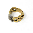Vintage Watch Link Ring - Modern Estate 18k Yellow White Gold Open Brick Chain Design - Circa 2000s Size 7 1/2 Fine Diamond Accent Jewelry