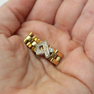 Vintage Watch Link Ring - Modern Estate 18k Yellow White Gold Open Brick Chain Design - Circa 2000s Size 7 1/2 Fine Diamond Accent Jewelry