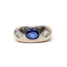 Art Deco Masonic Ring - 14k Rosy Yellow & White Gold Oval Created Sapphire Diamonds - Men's Size 8 Freemason Symbols Statement Jewelry