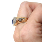 Art Deco Masonic Ring - 14k Rosy Yellow & White Gold Oval Created Sapphire Diamonds - Men's Size 8 Freemason Symbols Statement Jewelry