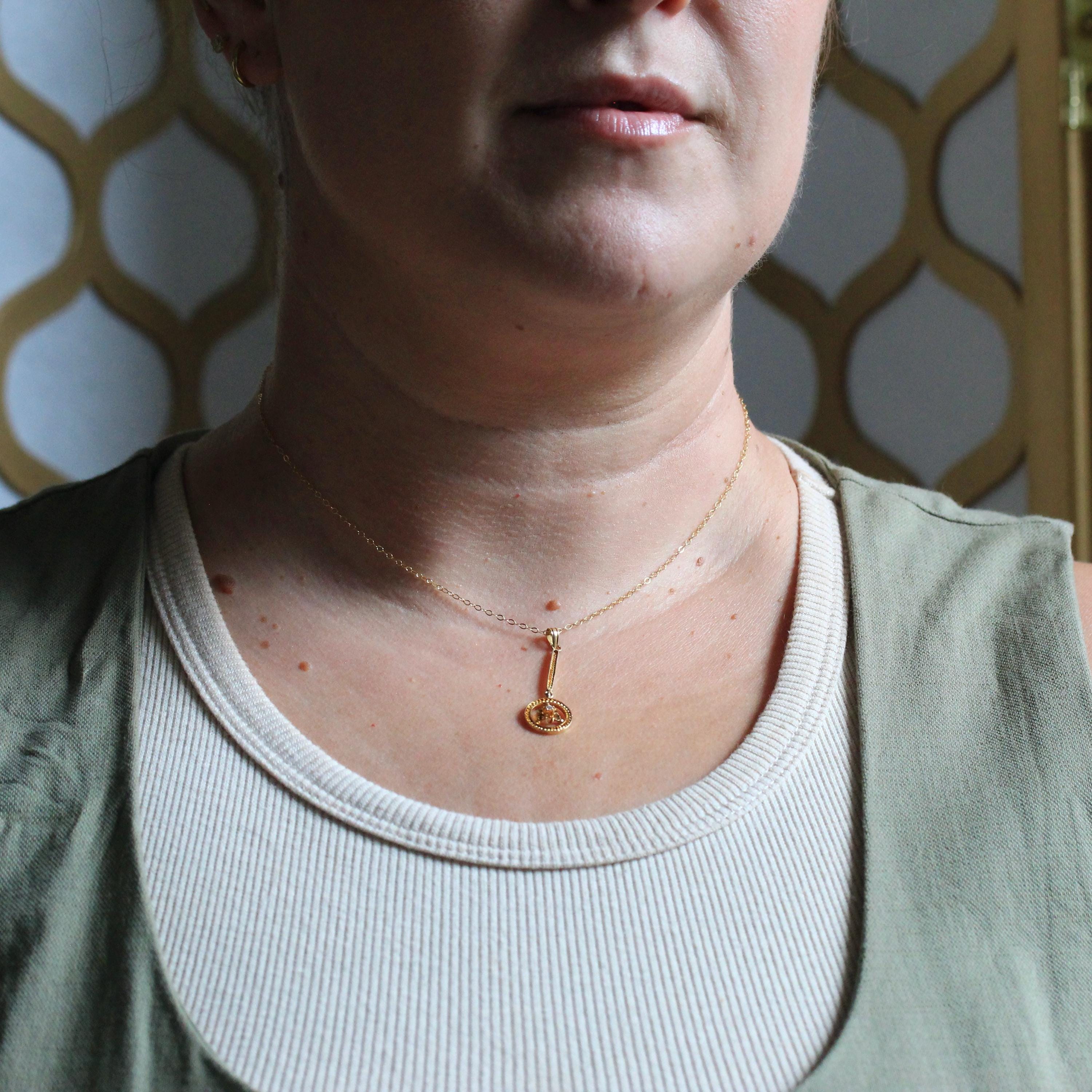 Antique Lavalier Necklace - Edwardian 10k Yellow Gold Genuine Diamond Gemstone Pendant Circa 1910s Rope Style Dainty Buttercup Fine Jewelry