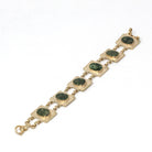 Nephrite Jade Bracelet - Retro 12k Gold Filled Genuine Oval Cabochon Cut Gemstones - Vintage 1960s Era 7 1/2 Inches Statement Panel Jewelry
