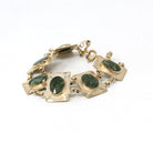 Nephrite Jade Bracelet - Retro 12k Gold Filled Genuine Oval Cabochon Cut Gemstones - Vintage 1960s Era 7 1/2 Inches Statement Panel Jewelry