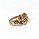 Antique Signet Ring - Edwardian 10k Rose Gold Engraved Initials "GVC" Letters - Vintage Circa 1900s Era Size 5 1/4 Monogrammed Fine Jewelry