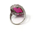 Created Ruby Ring - Art Deco 14k White Gold Genuine .05 CT Diamond - Vintage Circa 1930s Era Size 4 1/2 July Birthstone Peacock Fine Jewelry