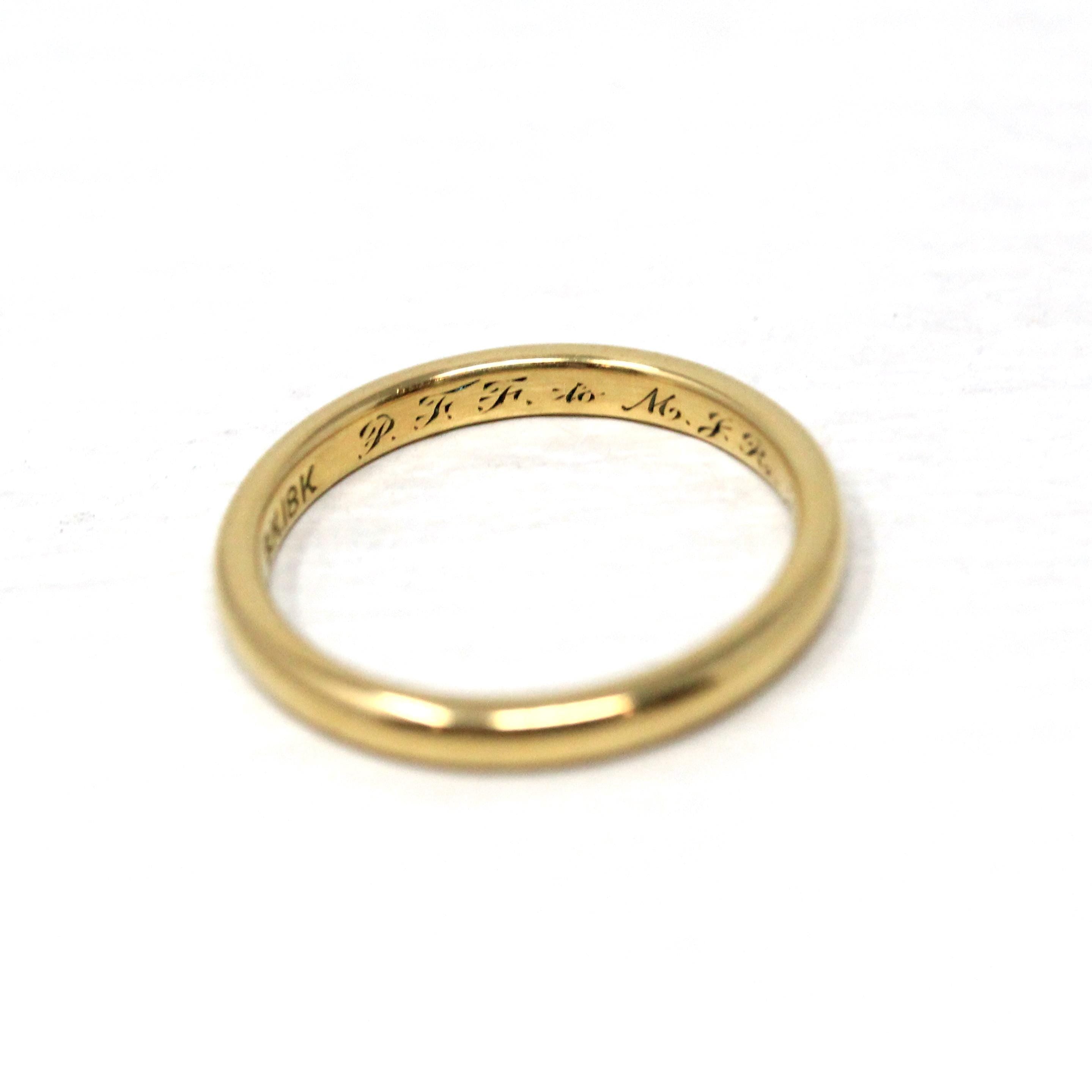 Dated 1942 Band - Late Deco Early Retro Era 18k Yellow Gold Comfort Fit 2.3 MM Band - Vintage Size 5 1/2 Fine Inscribed 40s Wedding Jewelry