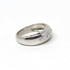 Vintage Wedding Band - Retro 14k White Gold Genuine .08 CTW Diamonds Ring - Circa 1960s Era Size 4 3/4 Tapered Fine Unisex Bridal Jewelry