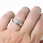 Vintage Wedding Band - Retro 14k White Gold Genuine .08 CTW Diamonds Ring - Circa 1960s Era Size 4 3/4 Tapered Fine Unisex Bridal Jewelry