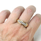 Vintage Wedding Band - Retro 14k Yellow & White Gold Two Tone Textured Design Ring - Vintage 1960s Era Size 7 3/4 Fine Men's Unisex Jewelry